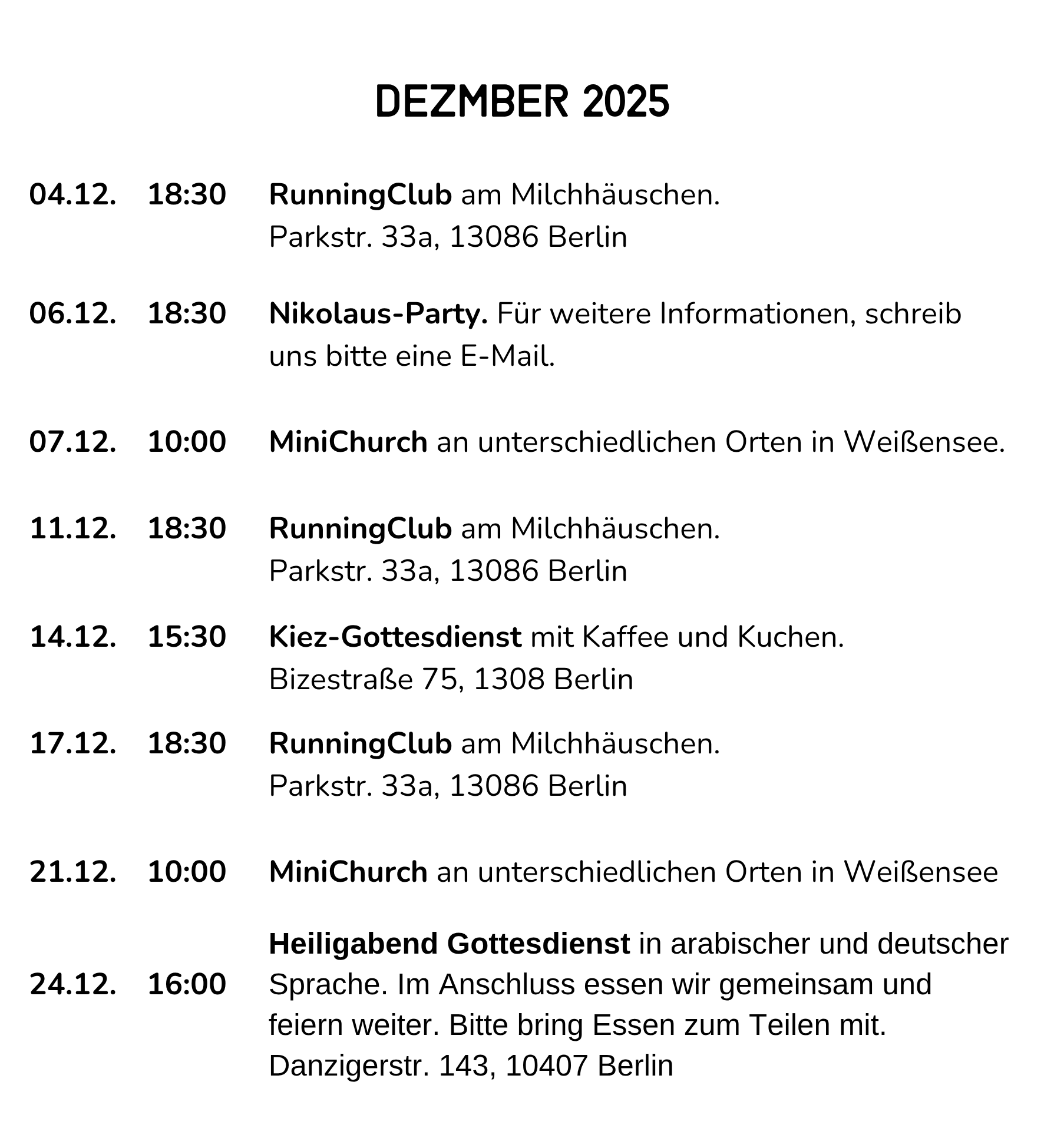 Monatsübersicht Dezember